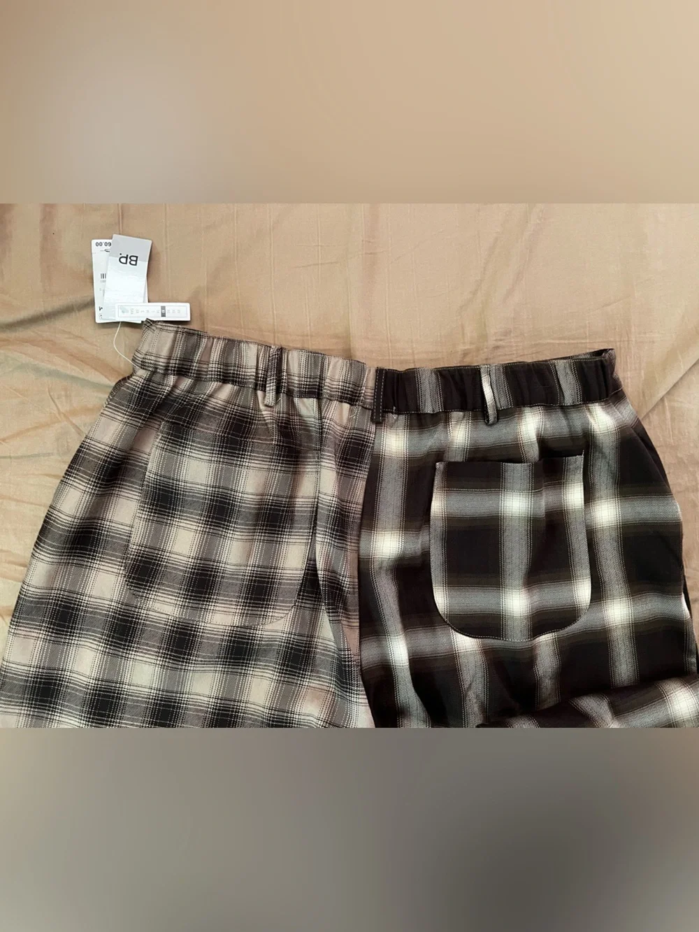 bp Two-Tone Plaid Wide-Leg Trousers in Brown and Tan
